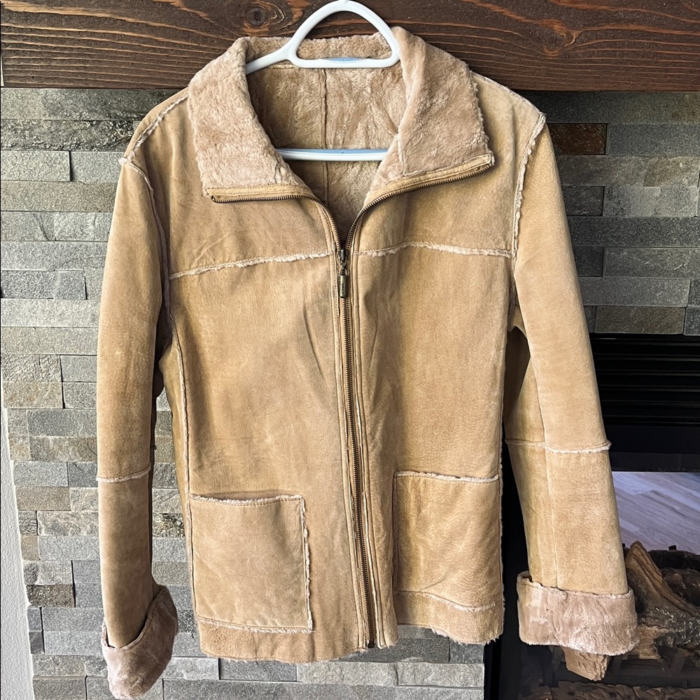 Winlit‎ Vintage Leather Suede Faux Fur Coat Jacket Women’s Size Medium